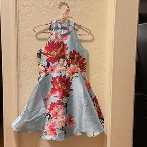 Girls Floral Casual Dress - Blue and Pink